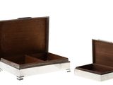 pair of silver and wood boxes on white background with clippings