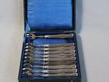 silverware in a blue case on a white table cloth