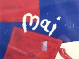 a painting of a red, white and blue flag with the word 1989 written on it