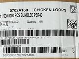 a box of chicken loops with a barcode on it