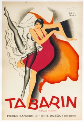 a vintage poster advertising a woman in a red dress and hat