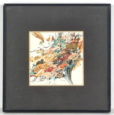 framed picture of a picture of a bird and flowers on a white background