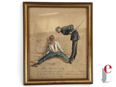 an old painting of a man sitting on the ground next to another man