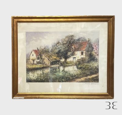 une image d'un tableau représentant une scène de ferme dans un cadre doré