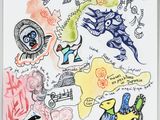 drawing of a drawing of a map of the world with different animals