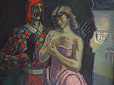 tableau représentant un homme et une femme debout l'un à côté de l'autre devant un miroir