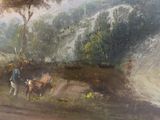 a painting of a man and a horse on a dirt road