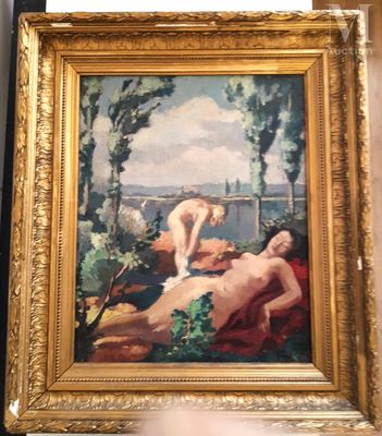 Anonyme : Huile sur toile "Deux femmes nues"