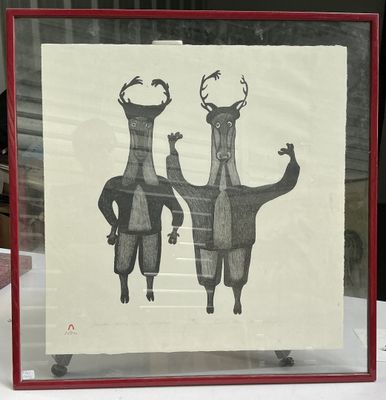 une photo d'une photo représentant deux cerfs