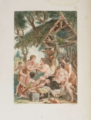 une photo d'un tableau représentant un groupe de personnes dans les bois