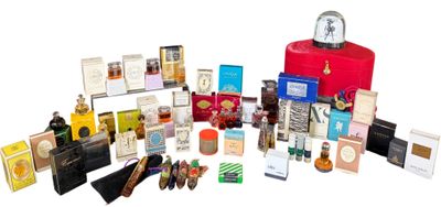 a red suitcase with many different items in it