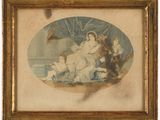 une image représentant un tableau où l'on voit une femme et deux enfants allongés par terre