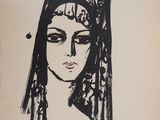 un dessin en noir et blanc représentant une femme portant une coiffe