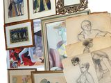 a lot of drawings and pictures on the wall