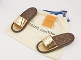 louis vuitton slippers in brown and gold