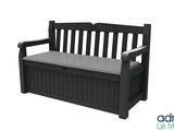 a black bench with a wooden seat on top of a white background