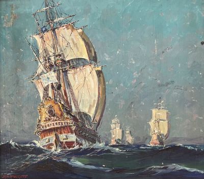 une image représentant un tableau d'un voilier en mer