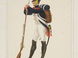 painting of a man in uniform holding a rifle and a rifle