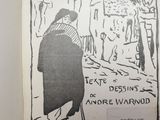 cartoon of a man walking down a street with a cane in his hand and a poster on the wall