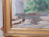 a picture of a painting of a waterfall in the woods