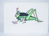 un dessin représentant une sauterelle tenant un livre à la main