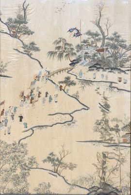 VIETNAM, XXe siècle Tenture en soie brodée