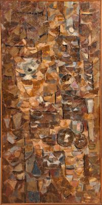 an image of a painting of a stone wall in a wooden frame
