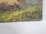 an image of a painting of a mountain scene with a horse in the foreground