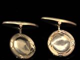 pair of antique silver cufflinks with oval glass cab