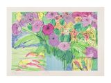 a drawing of a vase of flowers on a table
