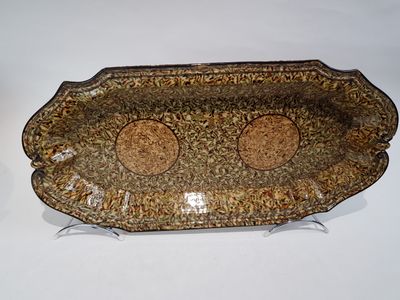 plat de service rectangulaire avec poignées, recouvert d'un émail marron
