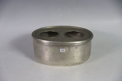 a metal container that has two cups inside of it