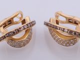 pair of 18k yellow gold earrings with brown and white diamonds