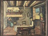 tableau représentant un homme et une femme assis à une table dans une cuisine