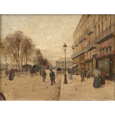 une image d'un tableau représentant des personnes marchant dans une rue