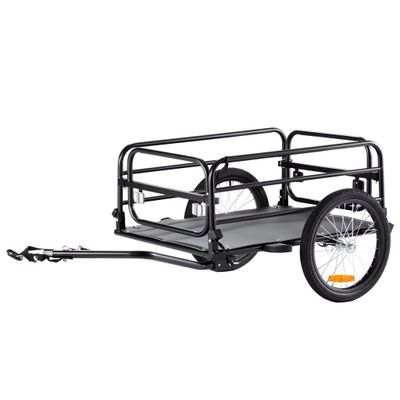 une remorque noire avec un vélo attaché à l'arrière