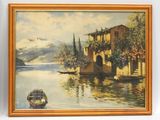 a picture of a painting of a boat on the water