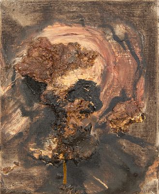 une peinture à l'huile représentant un homme avec une barbe et un visage imberbe