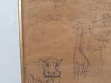 a picture of a drawing of a giraffe and other animals on the wall