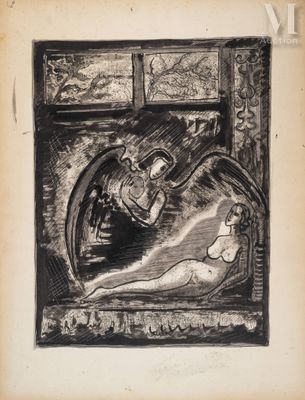 une image représentant un dessin en noir et blanc d'une femme au lit