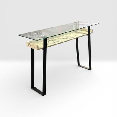 Console moderne à piètement en métal laqué noir et plateau d…