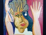 un tableau représentant une femme les mains en l'air