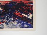 an image of a red and blue abstract painting on a white wall