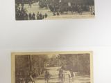 two old black and white photos of horses and carriages in front of a building