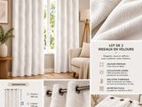 Le rideau est blanc et orné d'un motif de lignes ondulées.