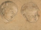 drawing of two heads of a baby and a child