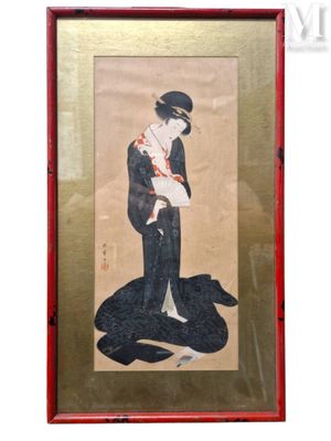 une image représentant un tableau où l'on voit une femme avec un chien sur les genoux