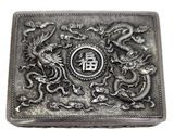 chinese silver box with dragon and dragon symbols on it