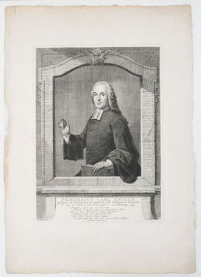 une vieille gravure représentant un homme en manteau noir, la main tendue