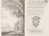 an old book with a picture of a man and a woman in a landscape